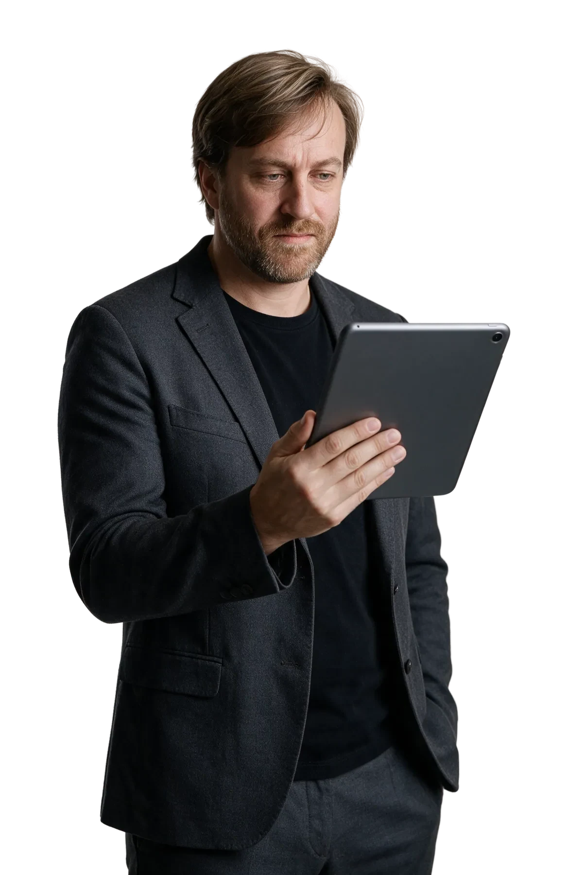 Juan de la Torre con una tableta